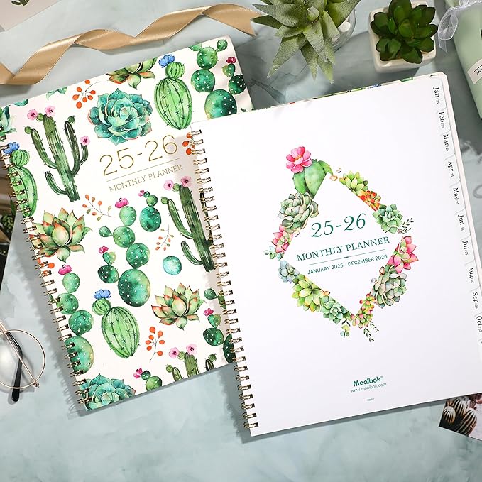 2025-2026 Monthly Planner/Calendar - Monthly Planner 2025-2026, Jan. 2025 - Dec. 2026, 9" x 11", 2025 Planner Monthly with Tabs & Note Pages, Spiral Binding, Thick Paper, Back Pocket