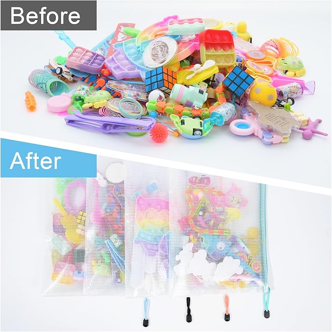 30 Pcs Mesh Zipper Pouch Bags, A4 Size Waterproof File Bags, with 10 Colors, for Organizing Office Supplies, Board Games, Puzzles, and Classroom Organization, Assorted Letter Size Zipper Pouches