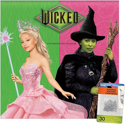 2025 Wicked Movie: Elphaba and Glinda Wall Calendar & Push Pins
