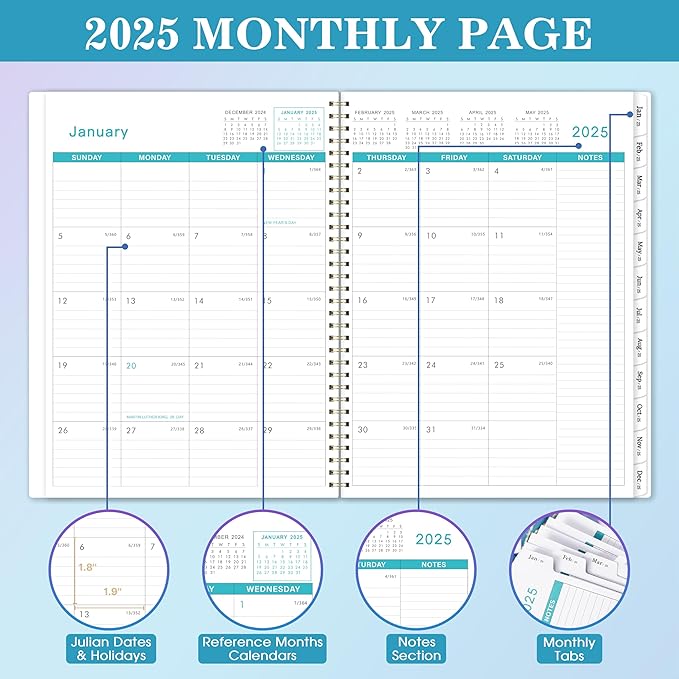 2025 Monthly Planner - 2025 Planner from January to December, 2025 Calendar Monthly Planner with Inner Pocket, Tabs, Monthly Planner 8.5 x 11