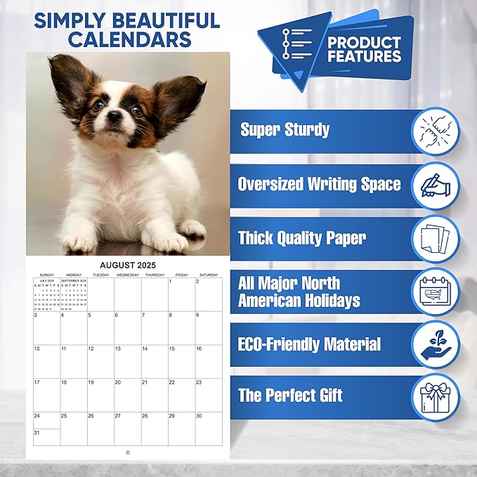 2025 Papillons Monthly Wall Calendar | 12" x 24" | Thick Sturdy Paper | Dog Calendar 2024-2025