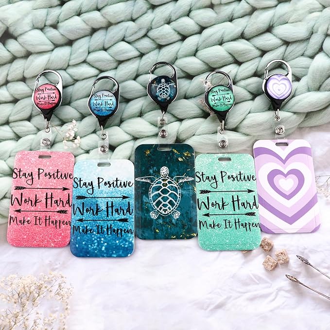 Blue Positive Badge Holder Lanyard & Retractable Badge Reel Lanyard for ID Badges Cute Key Lanyard for Women Men Teachers Staff Aesthetic Work & School Lanyard ID Holder Cruise Lanyard(Quote)