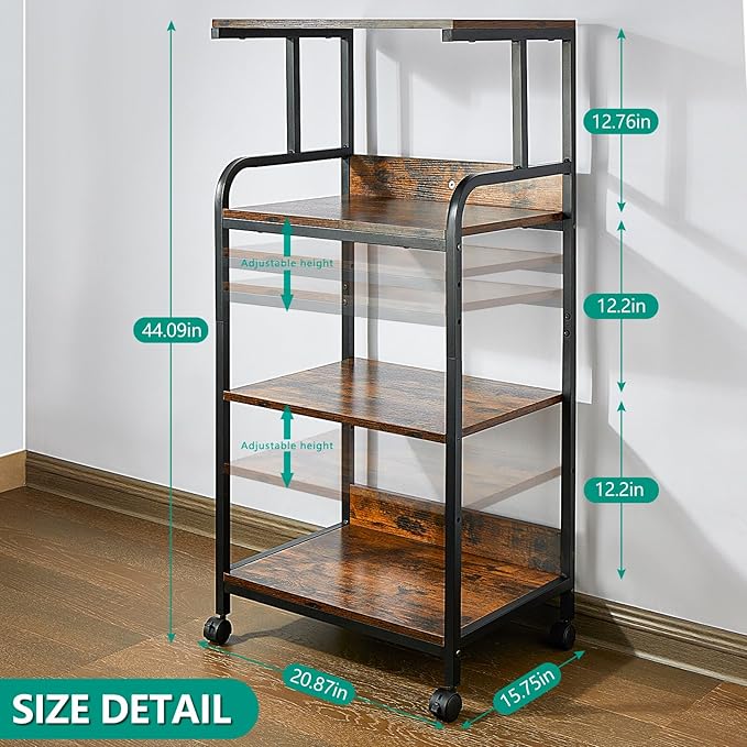 4 Tier Printer Stands, Printer Desk with Wheels, Multipurpose Office and Home Printer Stands, Shelving for Printers or Office for Fax Machines, Scanners, Printer carts for Office Vintage Brown