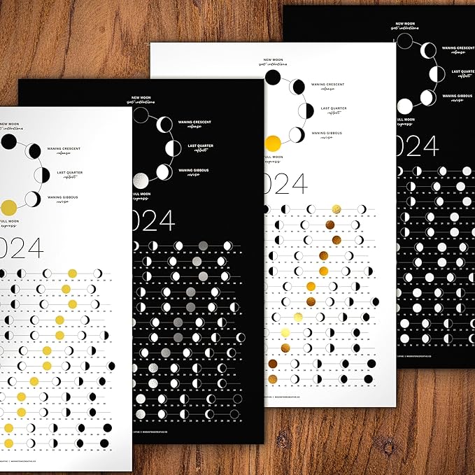2024 Moon Phase Calendar (SHIPS FLAT) - Hangable Light Lunar Wall Poster - Great as a Unique Gift, Moon Tracking, Wall Décor & Art, Astrology Decorations - A Celestial Calendar - by Thankful Greetings