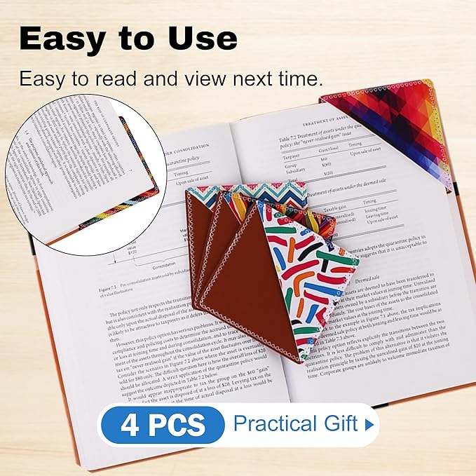 4 Pieces Leather Bookmarks, Cute Book Accessories for Reading Lovers, Page Markers for Women Girls Men Boys Student Teacher Retirement Birthday Gift (Abstract Colors)
