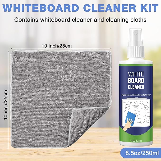 6 Pack Whiteboard Cleaner Spray 8.5oz - Dry Erase Board Cleaner with 4 Cloths - Non Toxic - Removes Stubborn Marks