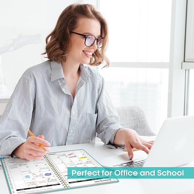 2025 Planner - Weekly and Monthly Planner Spiral Bound, January 2025 - December 2025, Hardcover 2025 Calendar Planner Book with Tabs, Inner Pocket, Perfect for Office Home School Supplies - A4 (8.5" x 11"), Aquamarine