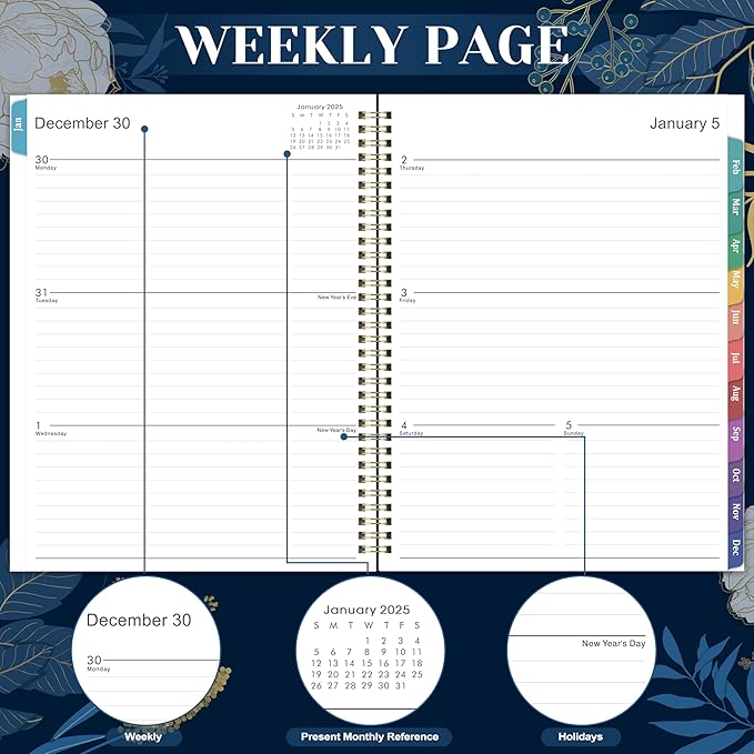 2025 Planner - Planner 2025, 2025 Planner Weekly and Monthly, 9" x 11" (A4 Size), Jan 2025 - Dec 2025, Twin-wire Binding, Holidays, Monthly Tabs, Back Pocket, Habit Tracker
