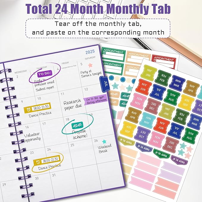 2025-2026 Weekly and Monthly Planner, 18 Month Calendar Planner Jan.2025 to Jun.2026 - Daily Planner 2025-2026, Work Planner for Women Men 5.7" x 8.2"- Dark Purple