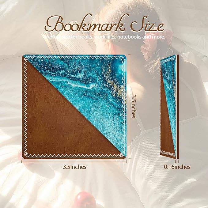 3 Pieces Leather Bookmarks, Personalized & Cute Book Accessories for Reading Lovers, Page Markers for Women Men Girls Boys Student Teacher Kids Retirement Birthday Gifts (Marble, Water Ripples)