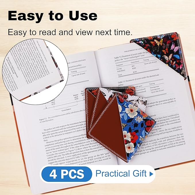 4 Pieces Leather Bookmarks, Cute Book Accessories for Reading Lovers, Page Markers for Women Men Kids Students Teachers Retirement Birthday Gift (Butterflies)