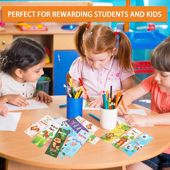 120 Pieces Bookmarks for Kids Set Book Marks Gifts for Kids Inspirational Motivational Paper Bookmark Pack for Book Lovers Adults Teacher Women Funny Reading Gift (Cartoon Animal)