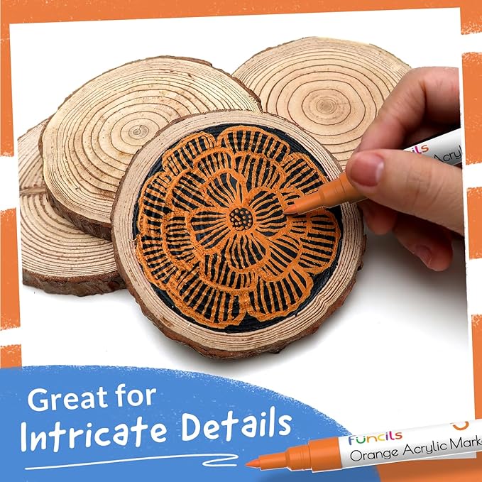 5 Orange Paint Pens - Extra Fine Tip, Thin & Jumbo (1mm, 3mm, 6mm, 10mm, 15mm) - Acrylic Orange Paint Marker for Metal, Fabric Pen, Plastic, Canvas, Wood, Rock Painting - Water-based Ink