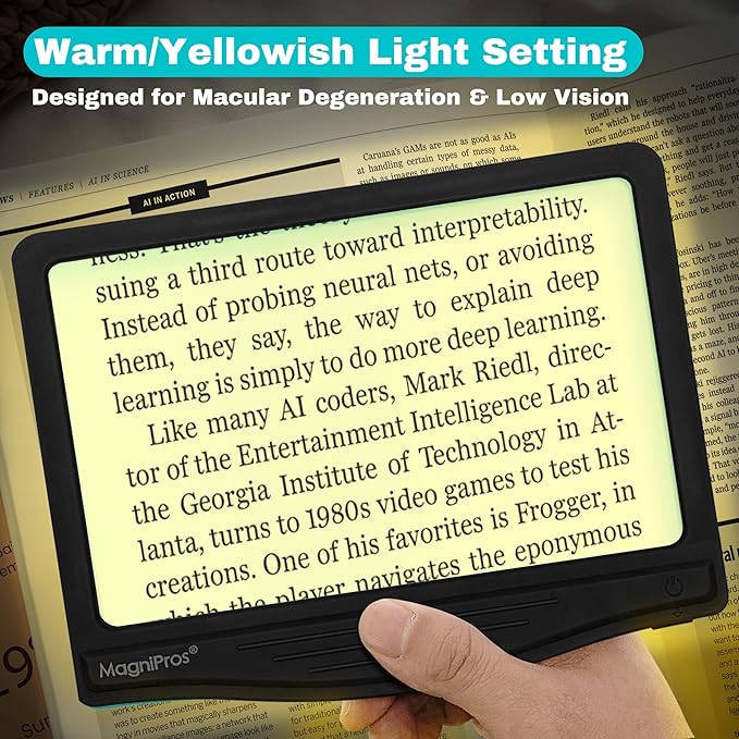 MAGNIPROS 5X Large LED Page Magnifier for Reading Magnifying Glass Reader with 3 Color Lighting Modes & Anti-Glare Lens to Reduce Eye Strain-Perfect for Fine Print, Aging Eyes, Low Vision and Seniors