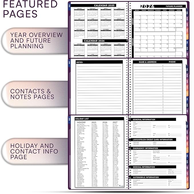 2025 Appointment Book & Planner- Ensight 8.5 x 11 inches, Large Tabbed Daily Hourly Weekly Planner, Calendar & Schedule Book 15-Minute time Slots, Business & Personal Planner Jan 2025- Dec 2025- Purple