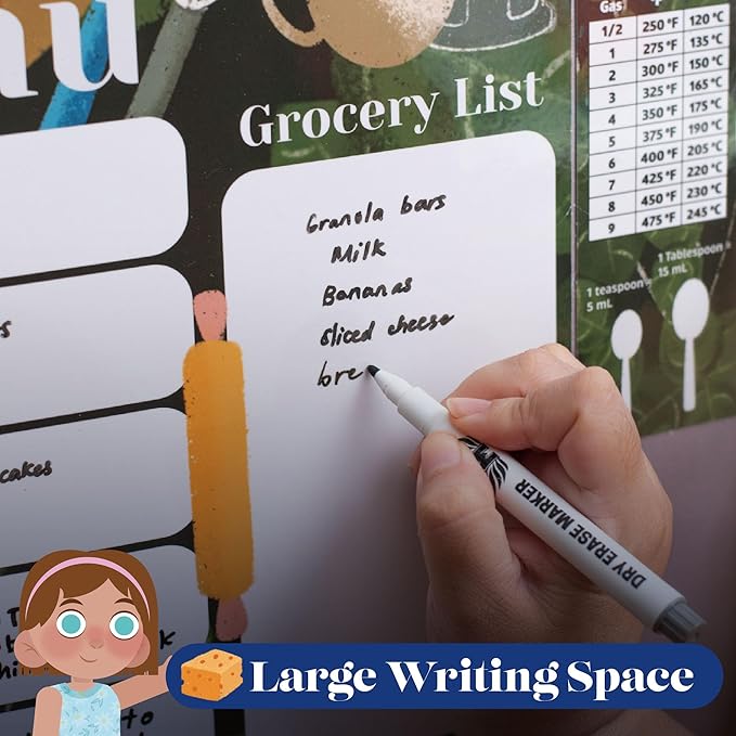 Magnetic Menu Board for Fridge 10-inch x 15-inch Smudge-Free Weekly Meal Planner Magnetic Comes With Conversion Chart and Dry Erase Marker for Dry Erase Menu Board for Fridge by Mommy Marvel