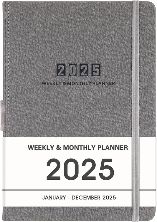 2025 Planner - 2025 Planner Weekly and Monthly, Jan. 2025 - Dec. 2025, 5.75" x 8.25", Leather Planner 2025 with Thick Paper, Pen Loop, Back Pocket with 40 Notes Pages - Grey