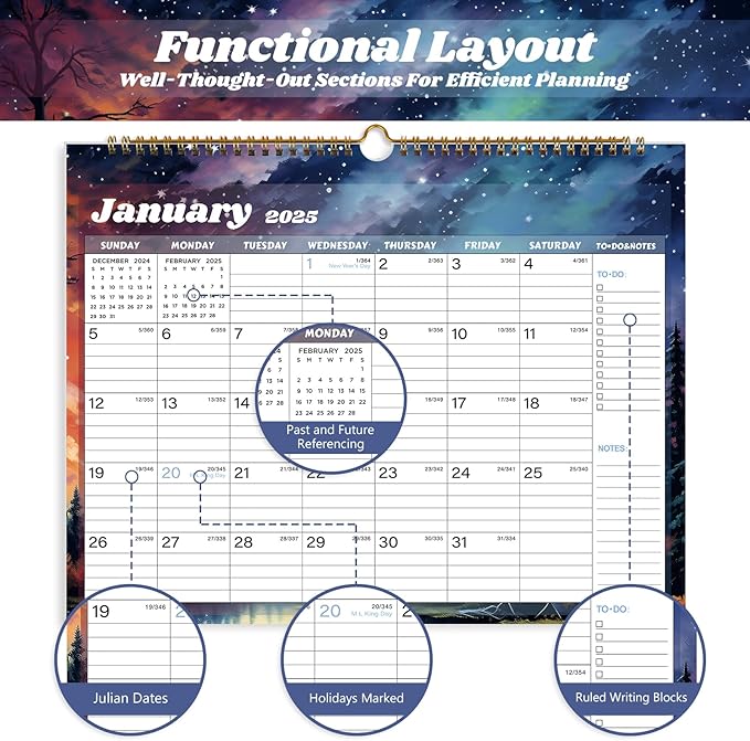 2025 Calendar 18 Month Wall Calendar 2025-2026, January 2025 to June 2026 Calendar with Julian Dates, 14.8" X 11.5" (2025-2026 Wall Calendar Starry Sky)