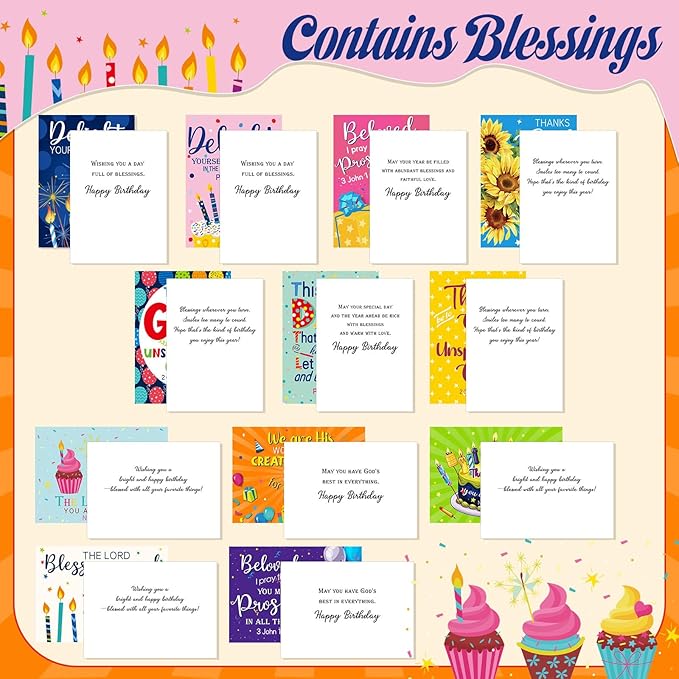 120 Pack Religious Christian Birthday Cards Bulk with Scripture Bible Verse 4.5 x 6.2 Inch Assorted Christian Blessings Greeting Cards for Birthday with Envelopes and Stickers(Classic Style)