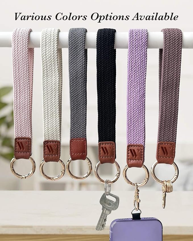 Key Chain, Stretchy Keychain Wristlet, Cute Wrist Lanyard Strap for Car Keys with D Ring for Women Men (Starlight)