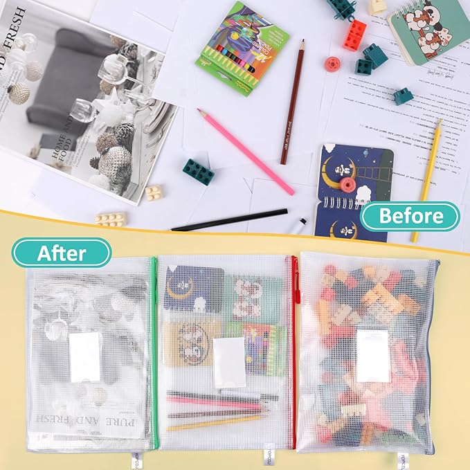 12pcs Mesh Zipper Pouch Bags, Extra Large A3 Puzzle Bag for Organizing, 12 Colors, 12 Packs, Classroom Must Have Storage Bag, File Bags for School, Board Games and Office Supplies