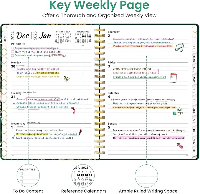 2025 Planner Weekly and Monthly, Jan 2025 - Dec 2025, Hardcover 2025 Calendar Planner Book with Monthly Tabs, Inner Pocket, Aesthetic Planner 2025 for Office Home School Planning - A5 (6.3" x 8.5"), Spiral Bound, Butterfly