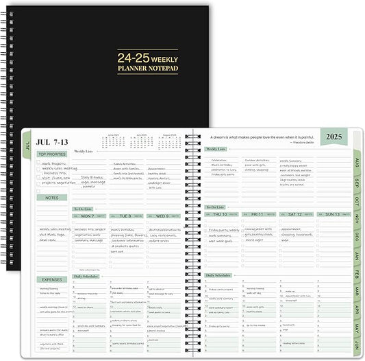 2024-2025 Planner - Weekly & Monthly Planner Notepad, 11.38'' x 8.74'', JUL 2024 - JUN 2025, Appointment Book, 60 Minutes Intervals, Monthly Tabs, Sturdy Cover, Spiral Bound, Back Pockets - Black