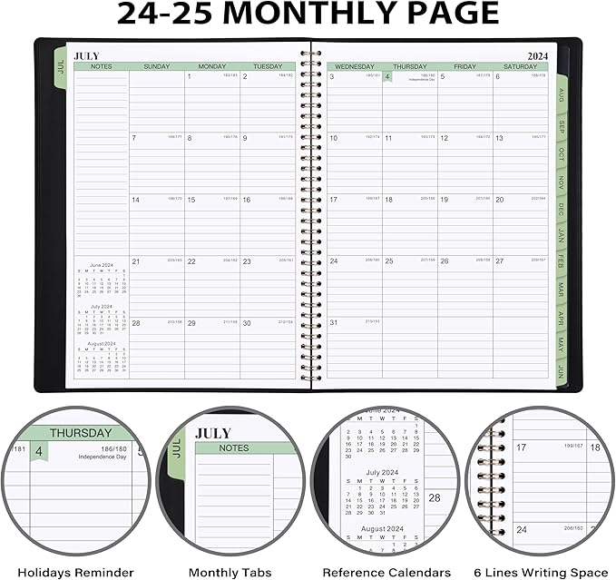 2024-2025 Planner -11.38'' x 8.74'', Weekly & Monthly Planner Notepad, From JUL.2024 - JUN.2025, Appointment Book, 60 Minutes Interval, Monthly Tabs, Faux Soft Leather, Spiral Bound - Black