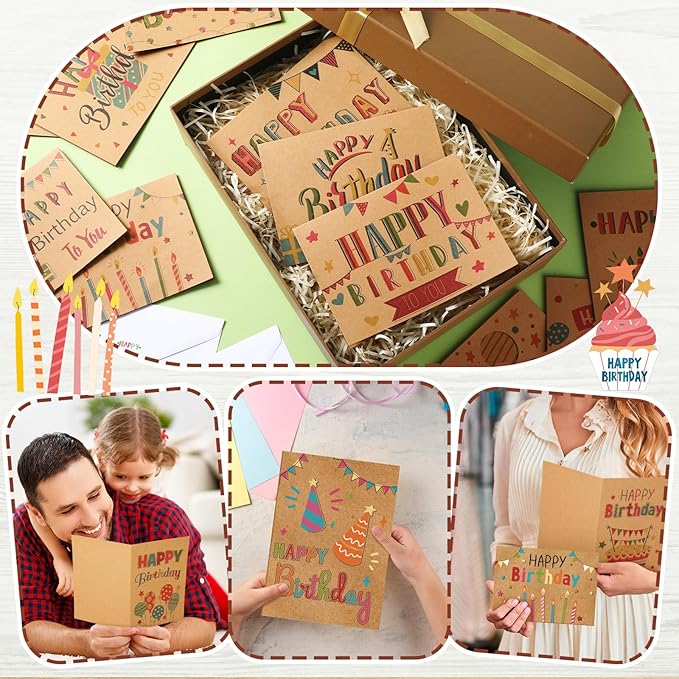200 Set Unique Happy Birthday Card Bulk with Envelope and Sticker Blank Greeting Card Large 5 x 7 Inch Suitable for Office Kids Women Men, 20 Styles(Retro Style)