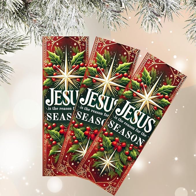 50 Count Bulk Pack - Christmas Jesus is The Reason for The Season Bookmarks - Made in USA - Bible Verse - Church Handouts- Greeting Card Inserts - Inspirational Message