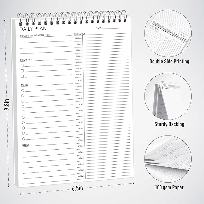 24 Hours Schedule Planner with Double Sided Use Daily Hourly Planner with To-Do List,Priorities 6.5" x 9.8", Schedule Planner Organizer for Office, School, Family