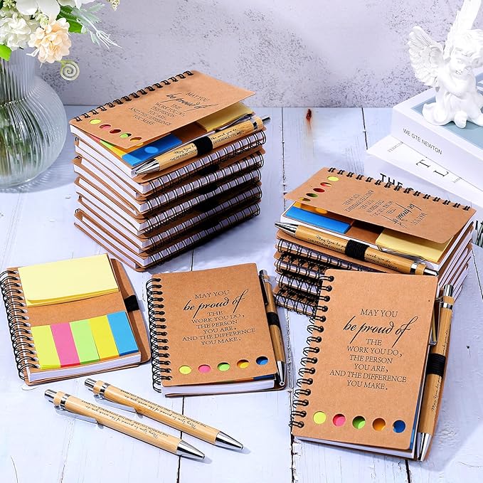 20 Sets Employee Appreciation Gifts Inspirational Spiral Notebooks with Sticky Notes Notepads Motivational Bamboo Ballpoint Pens for Nurse Coworker Teacher (MAY YOU)