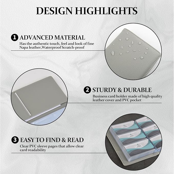 300 Card Capacity Leather Business Card Book Holder Organizer, Card Binder Professional PU Name Card Credit Cards Booklet (Multiple Colors Optional)