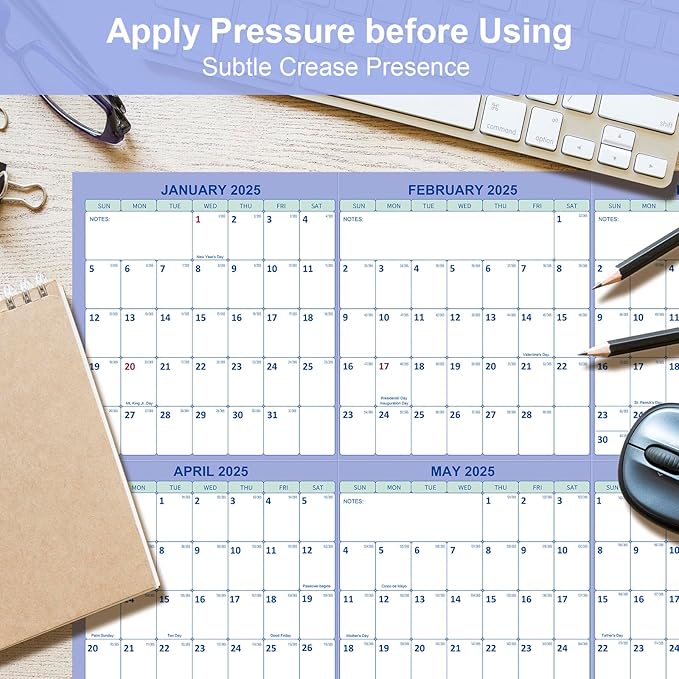 32" x 48" 2025 Wall Calendar, Folded Wet & Dry Erase Wall Calendar 12 Month, Annual Yearly Planner Yearly Laminated Calendar 2025 Horizontal/Vertical, with Julian Dates…