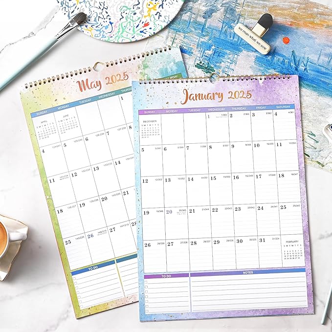 2025 Wall Calendar - Wall Calendar 2025, 12" x 17", Jan.2025 - Dec.2025, 2025 Calendar with 12 Months, Twin-Wire Binding + Hanging Hook + Large Ruled Blocks with Julian Dates