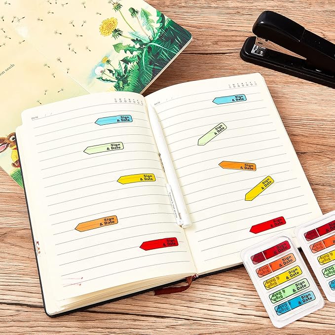 Teling 2000 Pcs/ 20 Packs Sign Here Sign Date Tabs Stickers Colored with Dispenser Arrow Flag Tabs with Dispenser Easy to Post for Notary Books Paper(Classic Style)