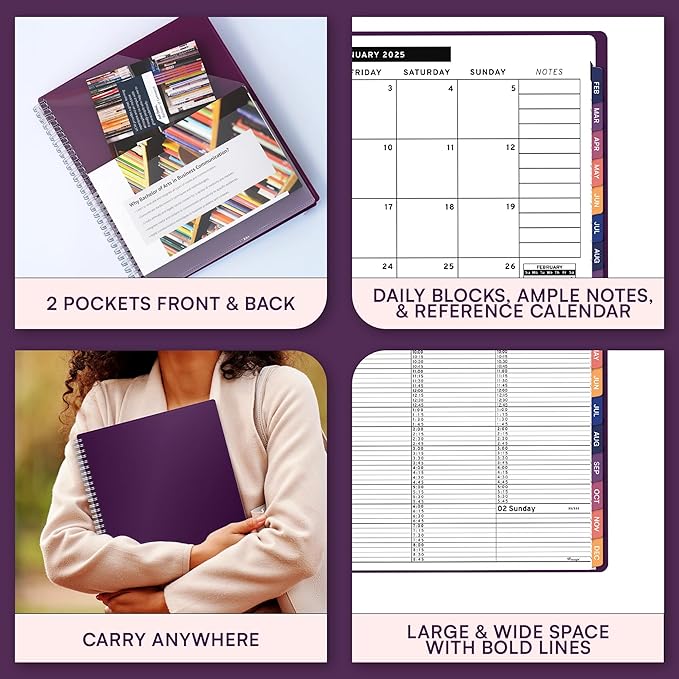 2025 Appointment Book & Planner- Ensight 8.5 x 11 inches, Large Tabbed Daily Hourly Weekly Planner, Calendar & Schedule Book 15-Minute time Slots, Business & Personal Planner Jan 2025- Dec 2025- Purple