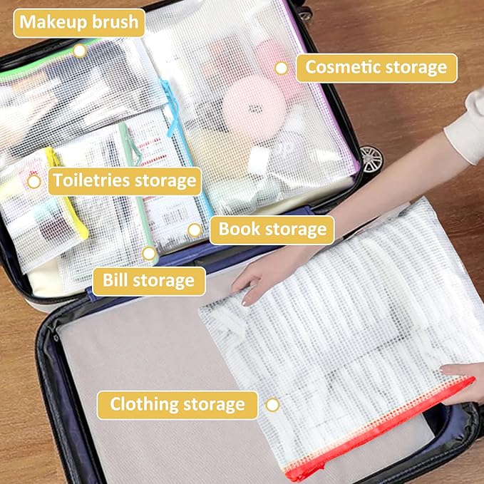 20pcs Mesh Zipper Pouch Bags, Zipper Bags for Office Supplies,12 Colors for Puzzles Board Game Storage, 8 Sizes for Reusable Plastic Zip Organizer for Travel