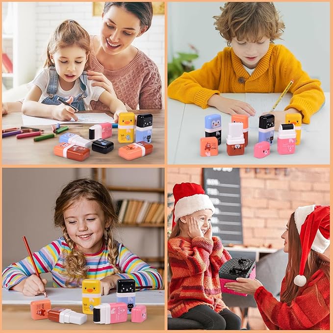 6 Pack of Pencil Erasers, Kids Eraser with Roller and Cover, Fun and Cute Animal Themed Eraser, Great Gift for Kid of Cute School Supplies