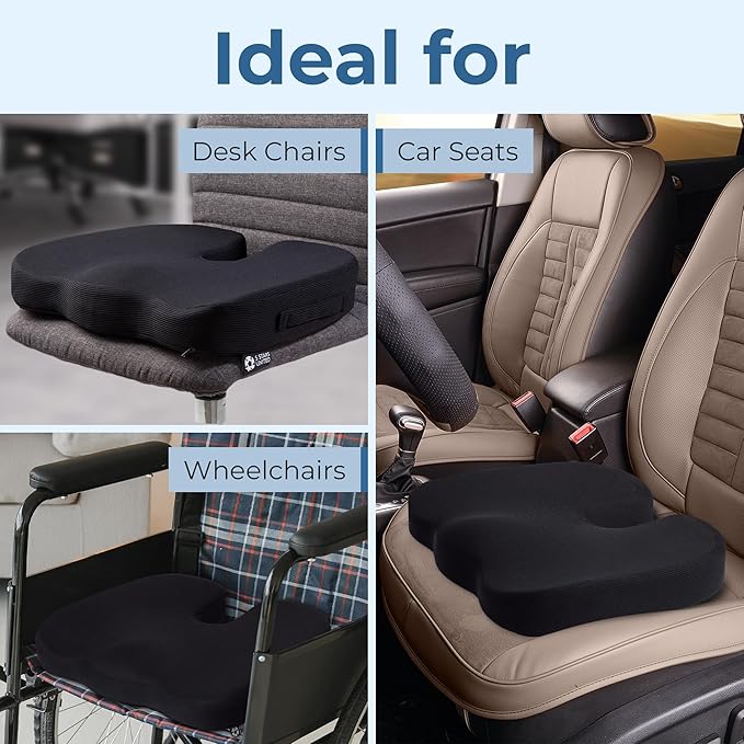 5 STARS UNITED Seat Cushion for Desk Chair - Tailbone, Coccyx Sciatica Pain, Pressure Relief - Office Chair, Wheelchair, Car Cushions - Cooling Memory Foam