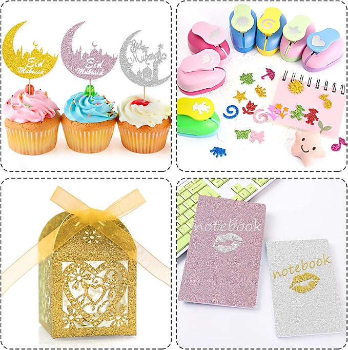 24 Sheets Pink Glitter Cardstock Paper, A4 Premium Sparkly Paper for Scrapbook, DIY Projects, Party Decoration, Gift Box Wrapping 250GSM/92lb