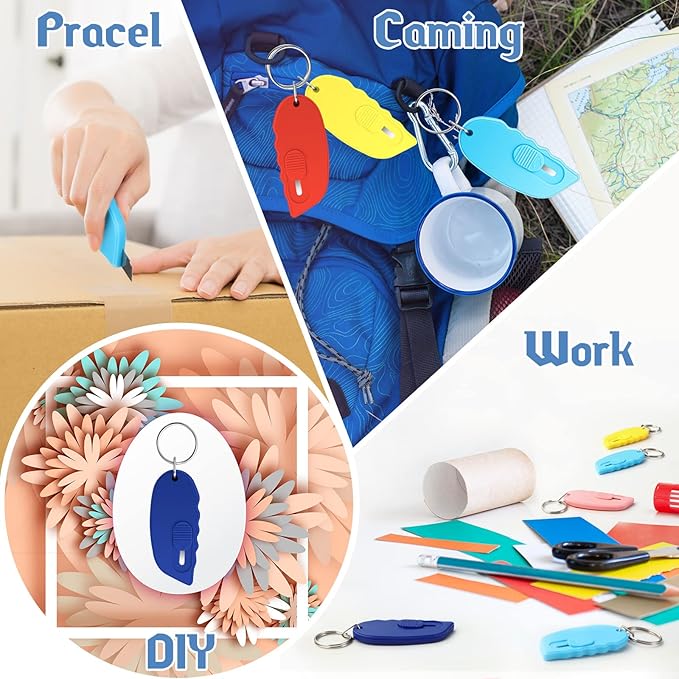 5 Pcs Mini Portable Box Cutter Auto Retractable Blade Pocket Knives Utility Office Letter Opener Small Box Opener for Opening Packages Paper Cutting DIY Crafts, 5 Colors