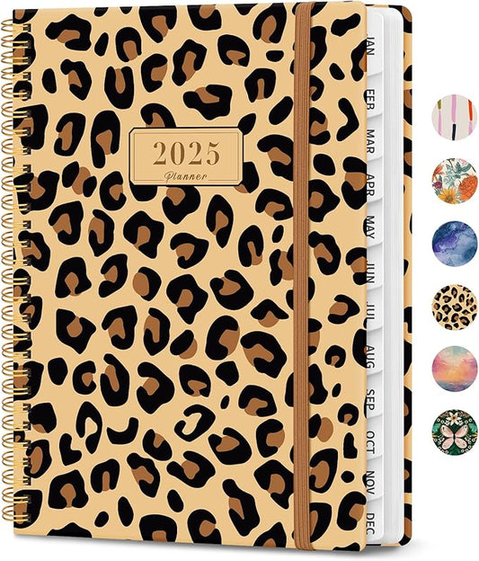 2025 Planner Weekly and Monthly, Jan 2025 - Dec 2025, Hardcover 2025 Calendar Planner Book with Monthly Tabs, Inner Pocket, Aesthetic Planner 2025 for Office Home School Planning - A5 (6.3" x 8.5"), Spiral Bound, Leopard