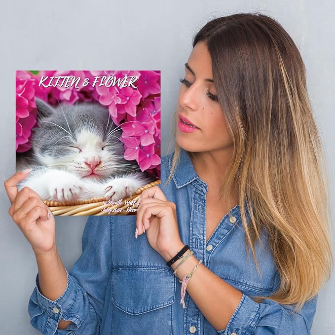 2025 Wall Calendar,Calendar 2025,Kittens Monthly Wall Calendar, 12" x 24" Open,Family Planner Calendar Jul.2024 - Dec.2025 Organizer with Cute kitten & flower Images, for Kitty Cat Lovers