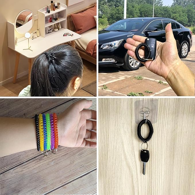 Pack of 36 Colorful Spring Spiral Wrist Coil Key Chain, Wristband Key Ring (Rose Red)