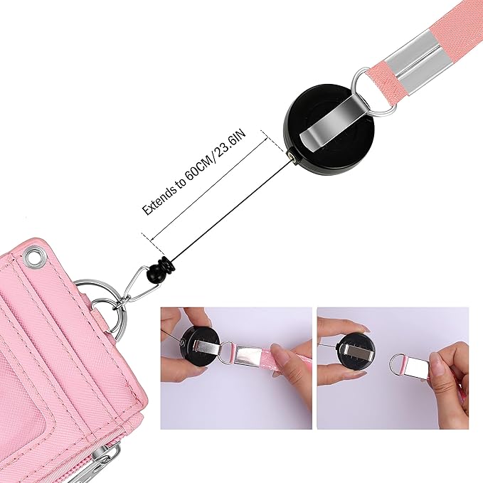 Cute ID Badge Holder Retractable Lanyard Reel Clip with Heavy Duty Carabiner,5 Card Slots in 2 Sided with Key Ring and Zipper for Students Teens Boys Girls Office Staff Women (Lovely Girl)