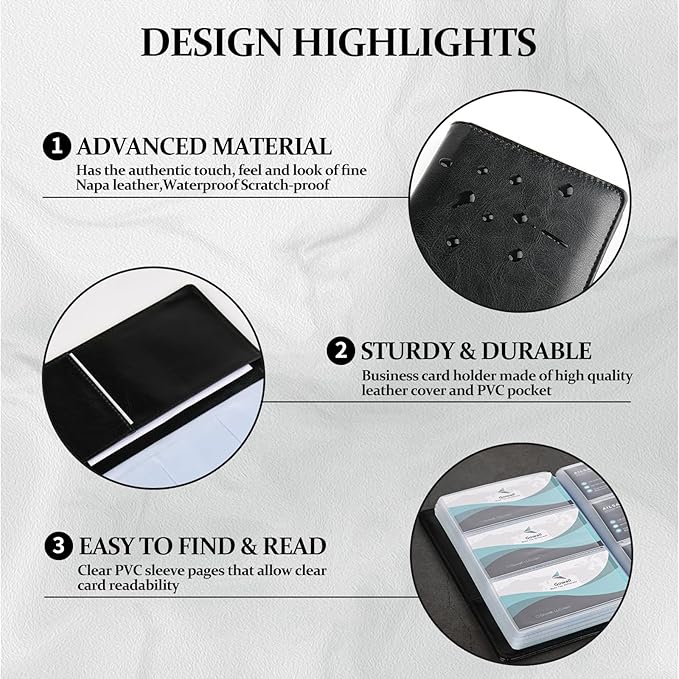 300 Card Capacity Leather Business Card Book Holder Organizer, Card Binder Professional PU Name Card Credit Cards Booklet (Multiple Colors Optional)