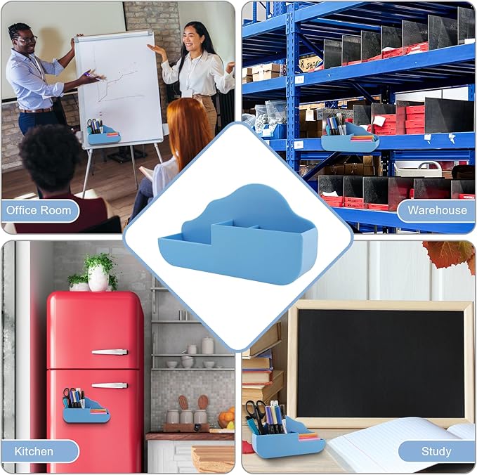 Magnetic Pen Holder,3 Compartments Magnetic Dry Erase Marker Holder,Extra Strong Magnet Storage Marker Pen Pencil Organizer for Refrigerator,Whiteboard,Locker Accessories(Cloud Style)