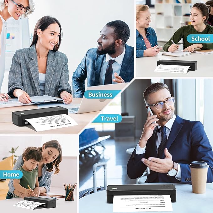 300DPI Portable Printer Wireless for Travel, Inkless Small Bluetooth Printers for Home Use, Compatible with Mobile Phone & Laptop, Support 8.5 x 11 Inch & A4 Thermal Printer Paper, Black