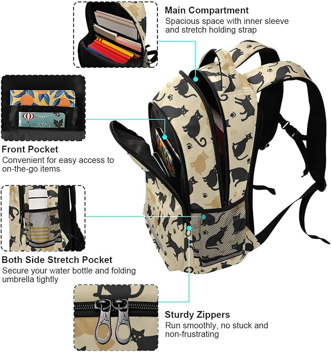 MNSRUU Laptop Backpack with Chest Strap, Cute Cat School Backpack, Travel Hiking Backpack for Boys Girls Teen Adult, Rucksack, Knapsack